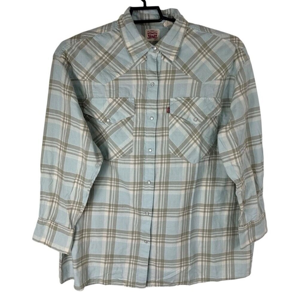 Levi’s Men's L Pearl‎ Snap Western Shirt Blue Plaid NWT